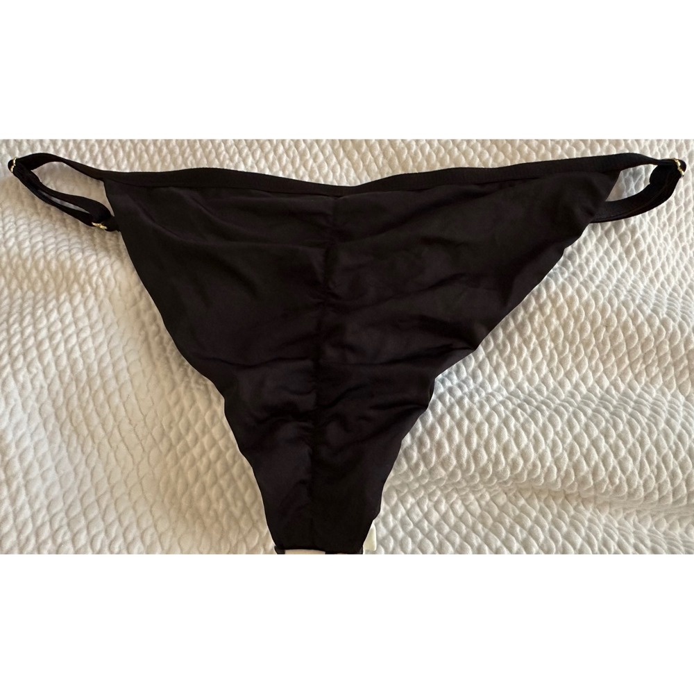 Beach Bunny Leopard Print Ruched Bikini Bottom Black Gold Hardware B14107B1 S - Picture 4 of 4